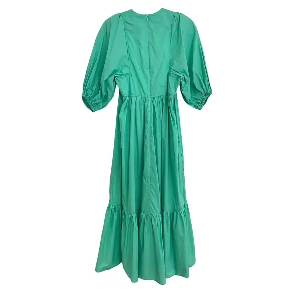 Hunter Bell Palmer Midi Maxi Puff Sleeve Ruffle Dress Emerald Green Tuckernuck - Picture 7 of 9